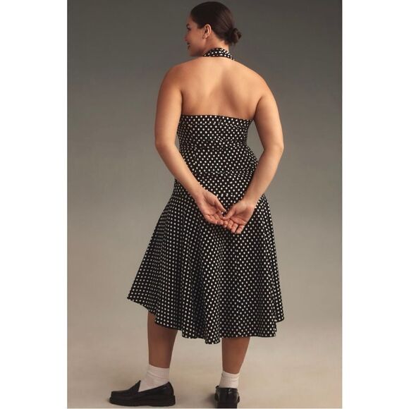 NEW Anthropologie Maeve Black Polka Dot Halter Ruched High Low Dress Plus 22W - Picture 3 of 9